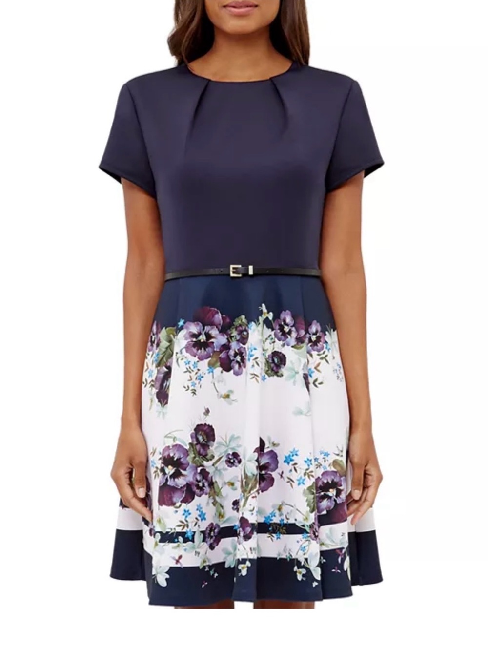 Ted Baker Navy, White & Purple Floral Fit-and-Flare Mini Dress